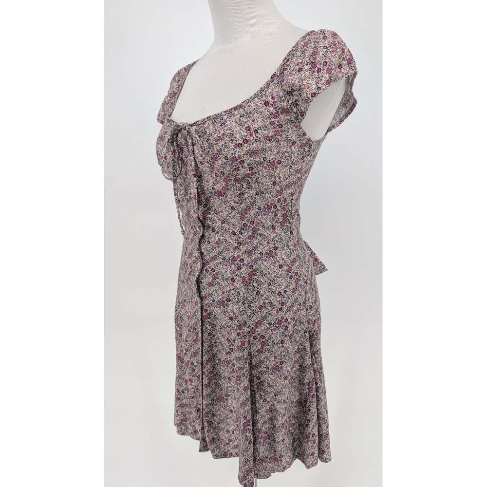 Y2K Mossimo Floral Mini Dress XS Purple Pink Tie Back Boho Feminine Festival - Picture 7 of 14